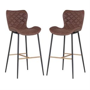 Home Square Lyla 30&quot Modern Wood Barstool in Antique Brown - Set of 2