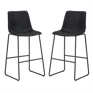 Home Square Cal 30&quot Faux Leather and Wood Barstool in Antique Black - Set of 2