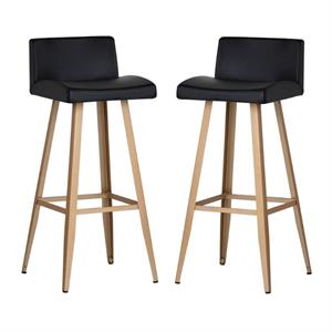 Home Square Dani 32&quot Modern Faux Leather and Metal Barstool in Black - Set of 2