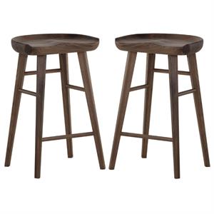 Home Square Dominic 25.75&quot Wood Counter Stool in Brown/Walnut - Set of 2