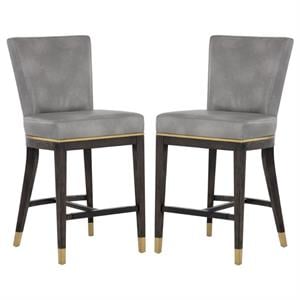 Home Square Alister 28&quot Modern Fabric Counter Stool in Stone - Set of 2