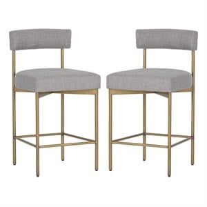 Home Square Seneca 26&quot Fabric Counter Stool in Gray/Antique Brass - Set of 2