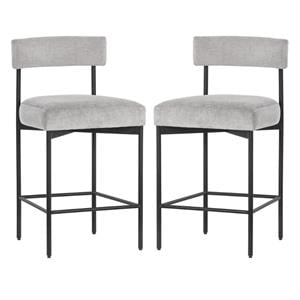 Home Square Seneca 26&quot Fabric and Steel Counter Stool in Stone/Black - Set of 2
