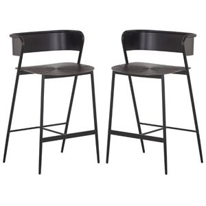 Home Square Keanu 25.5&quot Aluminum and Iron Counter Stool in Gray - Set of 2
