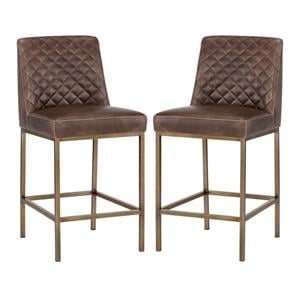 Home Square Leighland 26&quot Faux Leather Counter Stool in Brown - Set of 2