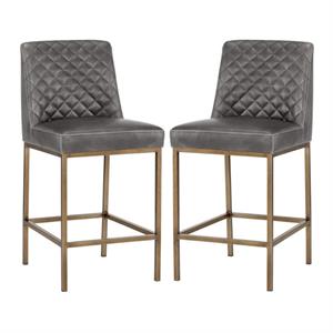 Home Square Leighland 26&quot Faux Leather Counter Stool in Gray - Set of 2