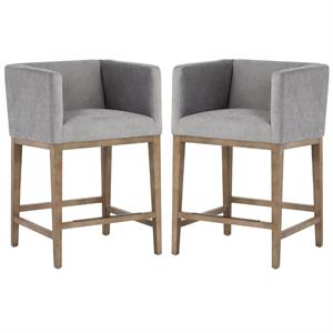 Home Square Maxine 26&quot Modern Fabric and Wood Counter Stool in Stone - Set of 2