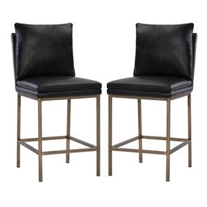 Home Square Paige 26&quot Modern Counter Stool in Black/Antique Brass - Set of 2