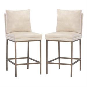 Home Square Paige 26&quot Modern Counter Stool in Cream/Antique Brass - Set of 2