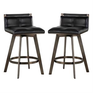 Home Square Arizona 26&quot Faux Leather Swivel Counter Stool in Black - Set of 2