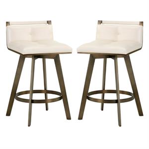 Home Square Arizona 26&quot Faux Leather Swivel Counter Stool in Cream - Set of 2