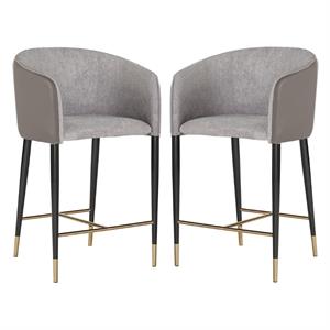 Home Square Asher 26.5&quot Faux Leather and Fabric Counter Stool in Gray - Set of 2
