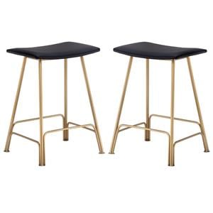 Home Square Azai 25.5&quot Faux Leather Counter Stool in Black/Gold - Set of 2