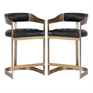 Home Square Beaumont 27.25&quot Bonded Leather Counter Stool in Black - Set of 2