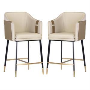 Home Square Carter 26.75&quot Modern Faux Leather Counter Stool in Cream - Set of 2