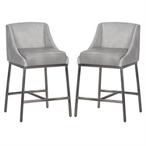 Home Square Dalary 26&quot Faux Leather Counter Stool in Stone/Gunmetal - Set of 2