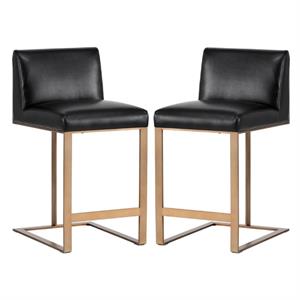 Home Square Dean 26&quot Modern Counter Stool in Black/Antique Brass - Set of 2