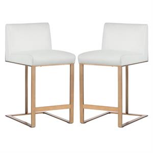 Home Square Dean 26&quot Modern Counter Stool in White/Antique Brass - Set of 2