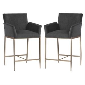 Home Square Gesa 28&quot Fabric Counter Stool in Kohl Gray/Antique Brass - Set of 2