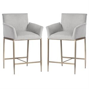 Home Square Gesa 28&quot Fabric Counter Stool in Stone/Antique Brass - Set of 2