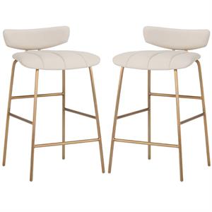 Home Square Lorelei 25.5&quot Faux Leather Counter Stool in Dillon Cream - Set of 2
