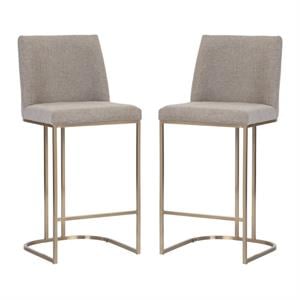 Home Square Rayla 26&quot Fabric Counter Stool in Brown/Antique Brass - Set of 2