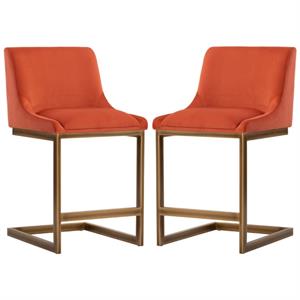 Home Square Holly 26&quot Fabric Counter Stool in Orange/Rustic Bronze - Set of 2