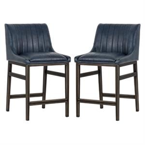 Home Square Halden 25.5&quot Counter Stool in Blue/Rustic Bronze - Set of 2