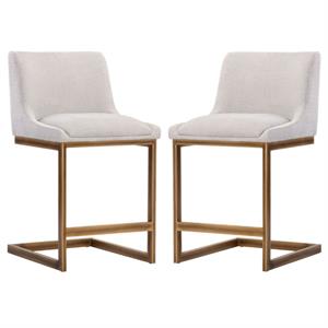 Home Square Holly 26&quot Fabric Counter Stool in Soft Gray/Rustic Bronze - Set of 2