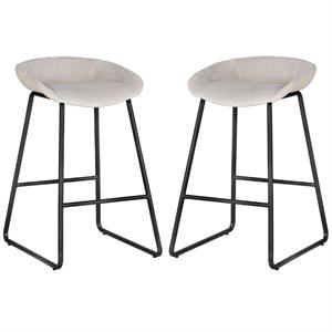 Home Square Skylar 26&quot Steel Counter Stool in Cream/Black - Set of 2