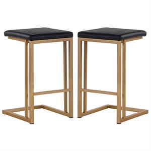 Home Square Boone 26&quot Modern Steel Counter Stool in Black/Gold - Set of 2