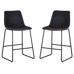 Home Square Cal 26&quot Steel Counter Stool in Antique Black - Set of 2