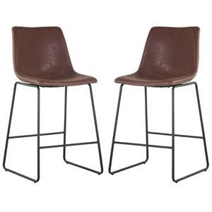 Home Square Cal 26&quot Steel Counter Stool in Antique Brown - Set of 2