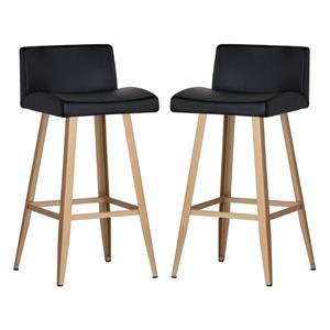 Home Square Dani 28&quot Modern Faux Leather Counter Stool in Black/Gold - Set of 2