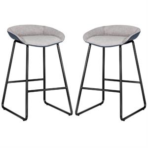 Home Square Skylar 26&quot Fabric and Steel Counter Stool in Stone/Black - Set of 2
