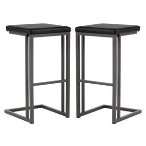 Home Square Boone 30&quot Modern Faux Leather Barstool in Dark Gray/Onyx - Set of 2