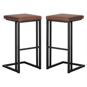 Home Square Boone 30&quot Faux Leather Barstool in Black/Bravo Cognac - Set of 2