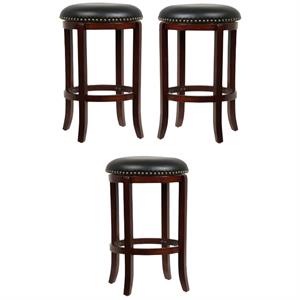 Home Square Cordova 24&quot Swivel Bar Stool in Cherry - Set of 3