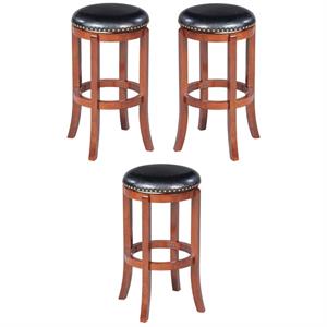 Home Square Cordova 29&quot Swivel Bar Stool in Cherry - Set of 3