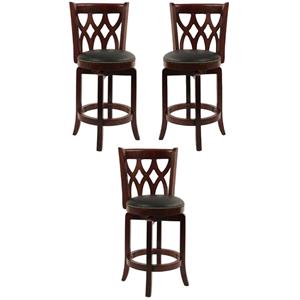 Home Square Cathedral 24&quot Swivel Counter Stool in Dark Cherry - Set of 3