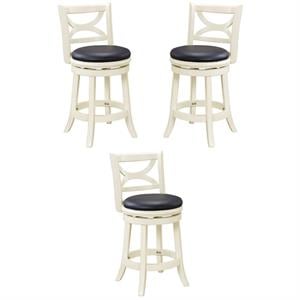 Home Square Florence 24&quot Swivel Counter Stool in Distressed White - Set of 3