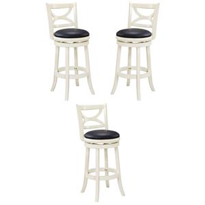 Home Square Florence 29&quot Swivel Bar Stool in Distressed White - Set of 3