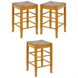 Home Square Square Rush 24&quot Stationary Counter Stool in Oak - Set of 3
