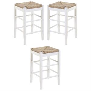 Home Square Square Rush 24&quot Stationary Counter Stool in Cream - Set of 3