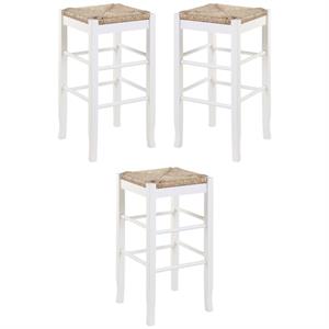 Home Square Square Rush 29&quot Stationary Bar Stool in White - Set of 3