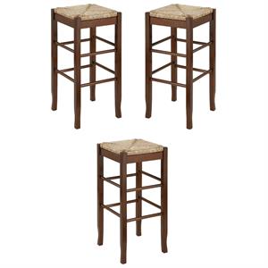 Home Square Sq Rush 29&quot Stationary Bar Stool in Cappuccino - Set of 3