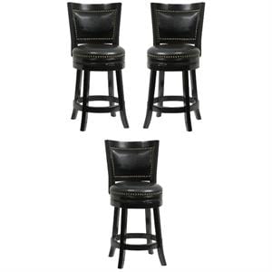 Home Square 24&quot Bristol Swivel Bar Stool in Black - Set of 3
