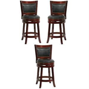 Home Square 24&quot Bristol Swivel Bar Stool in Cherry - Set of 3