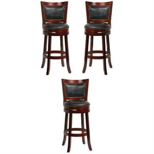 Home Square 29&quot Bristol Swivel Bar Stool in Cherry - Set of 3