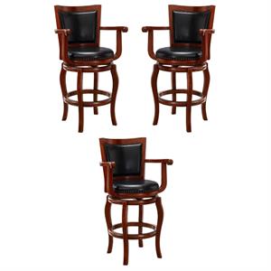 Home Square 29&quot Jones Memory Swivel Bar Stool in Cherry - Set of 3